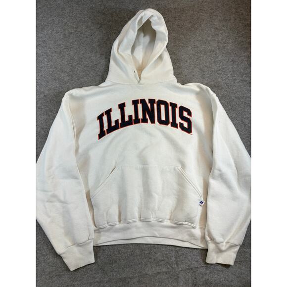 VINTAGE University Of Illinois Hoodie Mens M White Sweatshirt Russell Athletic - Picture 1 of 6